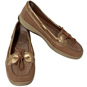 SPERRY Top Sider Tan and Gold Leather Boat Shoes Size 8.5